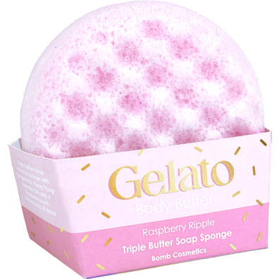 Bomb Cosmetics Raspberry Ripple Triple Butter Gelato Body Buffer Shower Sponge
