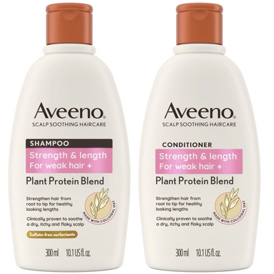 Aveeno Strength & Length Plant-Based Keratin Blend Shampoo & Conditioner Twin 2 x 300ml