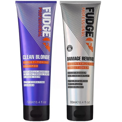 Fudge Professional Clean Blonde Violet-Toning Shampoo & Damage Rewind Reconstructing Conditioner Twin 2 x 250ml