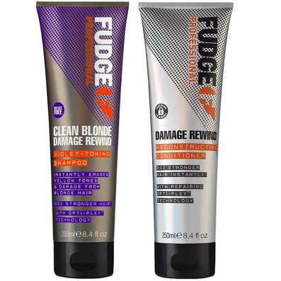 Fudge Professional Clean Blonde Damage Rewind Violet-Toning Shampoo & Reconstructing Conditioner Twin 2 x 250ml