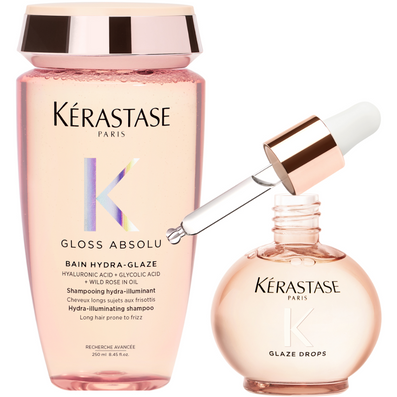 Kérastase Gloss Absolu Bain Hydra-Glaze Hydra-Illuminating Shampoo 250ml & Glaze Drops Hair Oil 45ml Twin