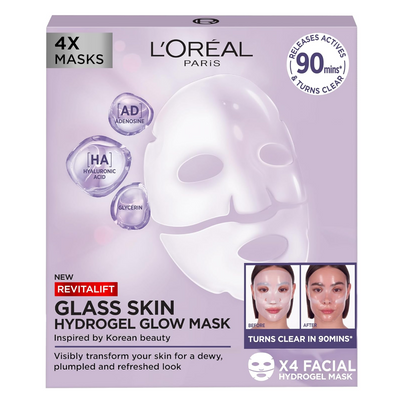 L'Oreal Paris Revitalift Filler Glass Skin Hydrogel Glow Sheet Mask 4 x 37g