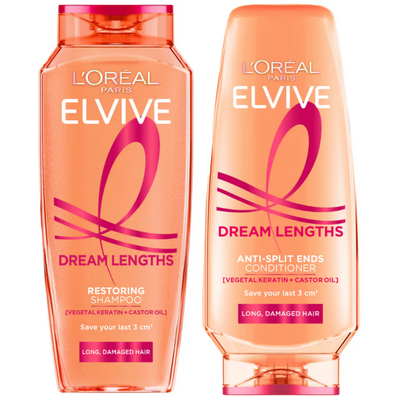 L'Oreal Paris Elvive Dream Lengths Restoring Shampoo 400ml & Anti-Split Ends Conditioner 300ml Twin