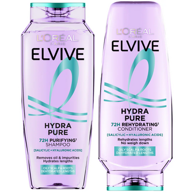 L'Oreal Paris Elvive Hydra Pure 72H Purifying Shampoo 400ml & Conditioner 300ml Twin