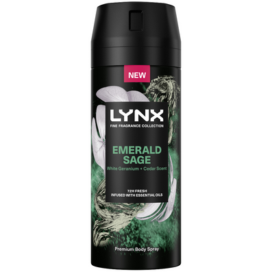 Lynx Fine Fragrance 72h Emerald Sage White Geranium & Cedar Premium Deodorant Body Spray 150ml