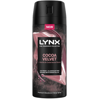 Lynx Fine Fragrance 72h Cocoa Velvet Vanilla & Cedarwood Premium Deodorant Body Spray 150ml