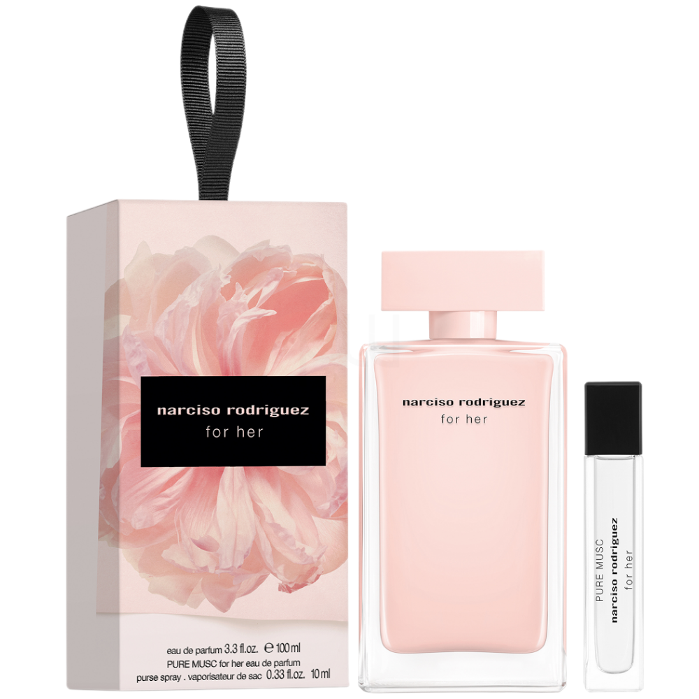 narciso rodriguez for her 100ml ミニポーチ付き NARCISO RODRIGUEZ FOR HER 2PC TRAVEL SET WITH EAU DE PARFUM