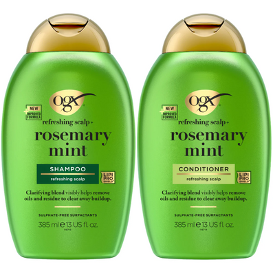 OGX Refreshing Strength+ Clarifying Rosemary & Mint Shampoo & Conditioner Twin 2 x 385ml