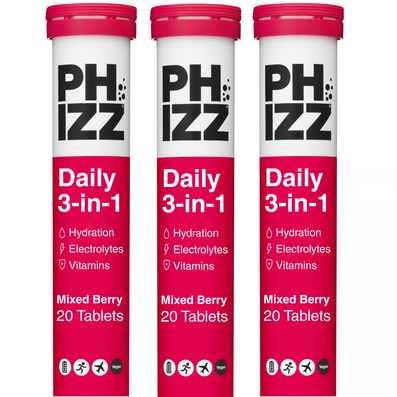 Phizz Daily 3-in-1 Hydration, Electrolytes & Vitamins Effervescent Tablets Mixed Berry 60 Tablets