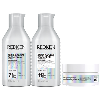 Redken Acidic Bonding Concentrate Shampoo 300ml, Conditioner 300ml & Bandage Balm 75ml Trio