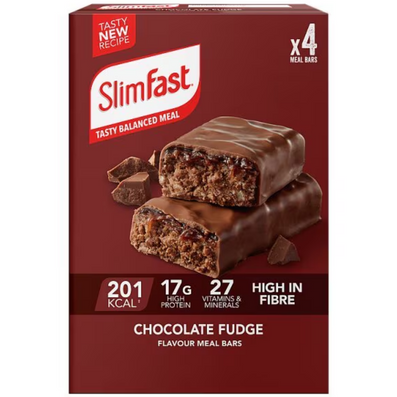 SlimFast Tasty Balanced Meal Chocolate Fudge Meal Replacement Bars Multipack 4 x 60g