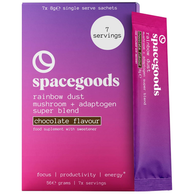 Spacegoods Rainbow Dust Focus Mushroom & Adaptogen Super Blend Supplement Coffee Chocolate 7 x 8g