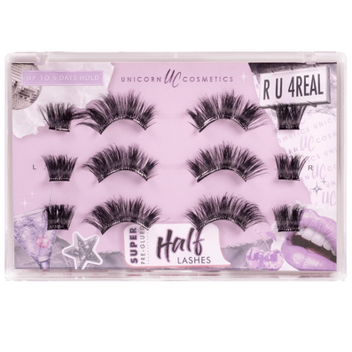 Unicorn Cosmetics R U 4 Real Super Pre-Glued Half Strip Lashes Black 3 Pairs