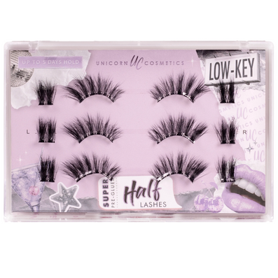 Unicorn Cosmetics Low Key Super Pre-Glued Half Strip Lashes Black 3 Pairs