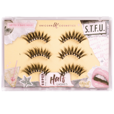 Unicorn Cosmetics S.T.F.U Super Pre-Glued Half Strip Lashes Black 3 Pairs