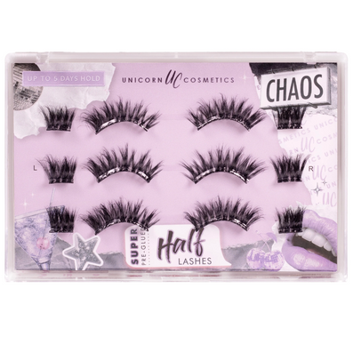 Unicorn Cosmetics Chaos Super Pre-Glued Half Strip Lashes Black 3 Pairs