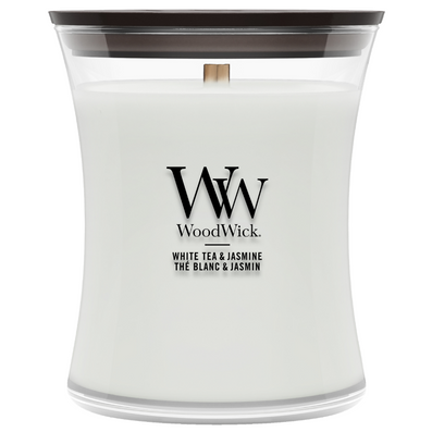 WoodWick White Tea & Jasmine Medium Hourglass Jar Candle