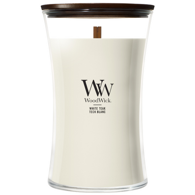 WoodWick White Teak Large Hourglass Jar Candle