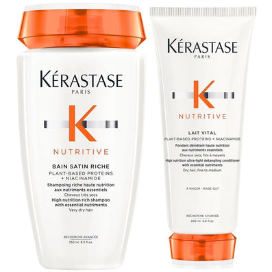 Kérastase Nutritive Bain Satin Riche High Nutrition Rich Shampoo 250ml & Nutritive Lait Vital High Nutrition Ultra-Light Conditioner 200ml Twin