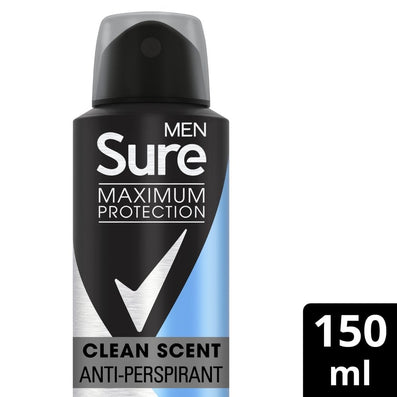 Sure Men Maximum Protection 96h Clean Scent Anti-Perspirant Deodorant Spray 150ml