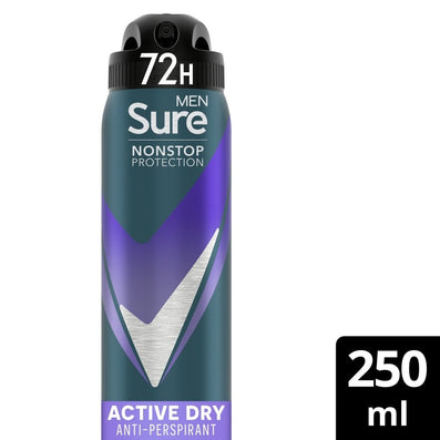 Sure Men Nonstop Protection 72h Active Dry Anti-Perspirant Deodorant Spray 250ml