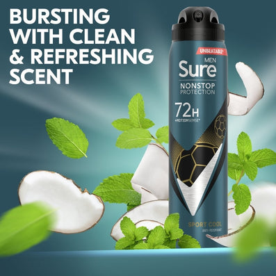 Sure Men Nonstop Protection 72h Sport Cool Anti-Perspirant Deodorant Spray 250ml