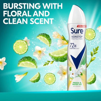 Sure Nonstop Protection 72h Freesia & Water Lily Anti-Perspirant Deodorant Spray 250ml