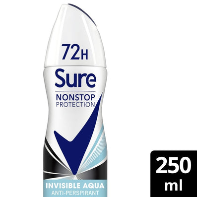 Sure Nonstop Protection 72h Invisible Aqua Anti-Perspirant Deodorant Spray 250ml