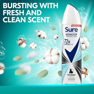 Sure Nonstop Protection 72h Invisible Aqua Anti-Perspirant Deodorant Spray 250ml