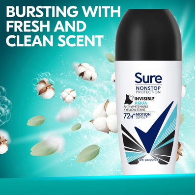 Sure Nonstop Protection 72h Invisible Aqua Anti-Perspirant Roll On Deodorant 50ml