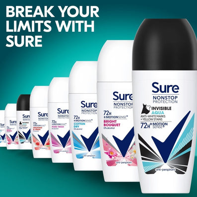 Sure Nonstop Protection 72h Invisible Aqua Anti-Perspirant Roll On Deodorant 50ml