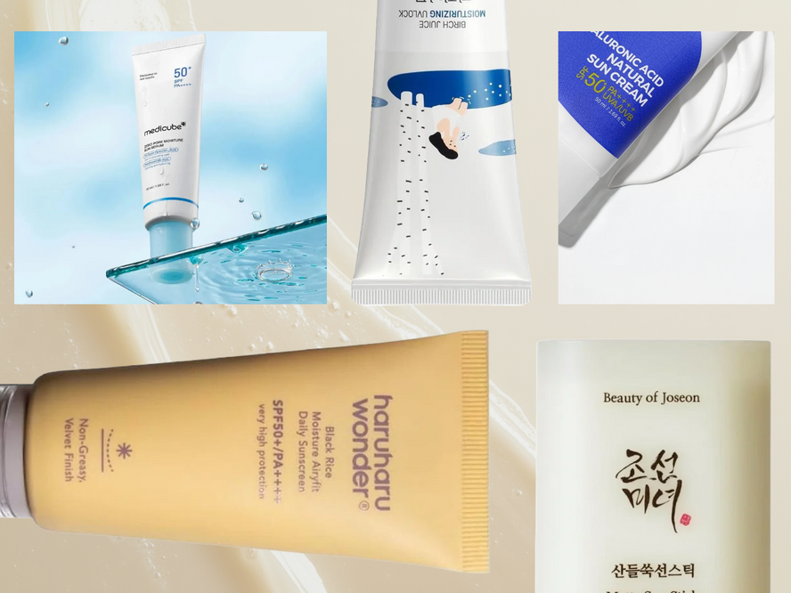 A selection of the best Korean sunscreens for every skin type, including lightweight SPF50+ formulas from Beauty Of Joseon, Skin1004, Medicube and Round Lab