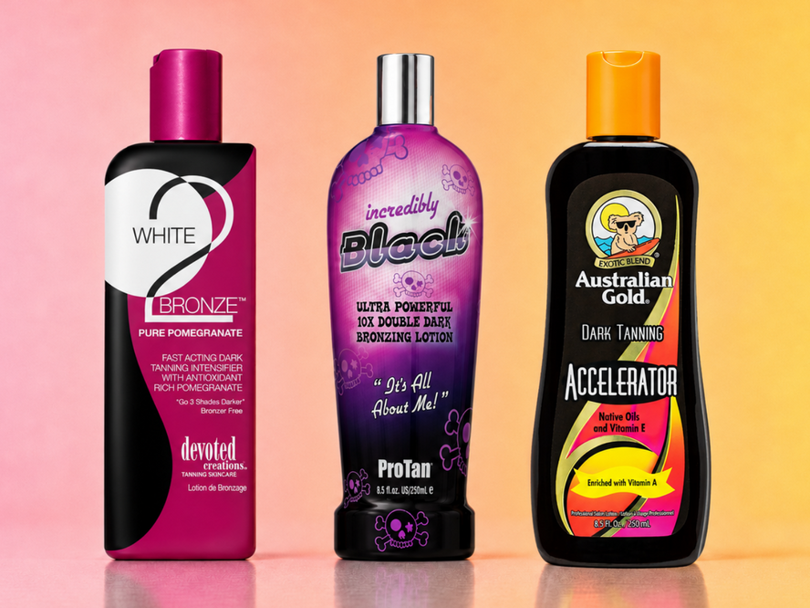 A selection of the best sunbed creams including tanning accelerators, bronzing lotions and tingle creams for different skin tones and tanning experience levels