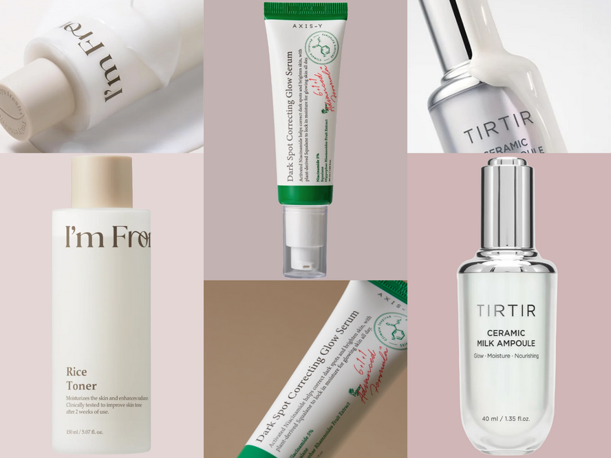 A comparison of toner, serum and ampoule skincare products showing the difference between each step and how to use them in a K-beauty skincare routine