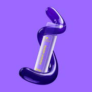 POP Oral Beauty Instant White teeth whitening pen displayed against a vibrant purple background with glossy abstract swirls.