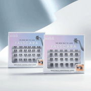 KISS Falscara Natural Wisps and Lengthening Wisps lash multipacks displayed against a soft blue and white backdrop.