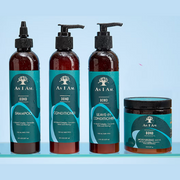 As I Am Bond products featuring Shampoo, Conditioner, Moisturising Mask and Leave-In Conditioner displayed against a light blue backdrop.
