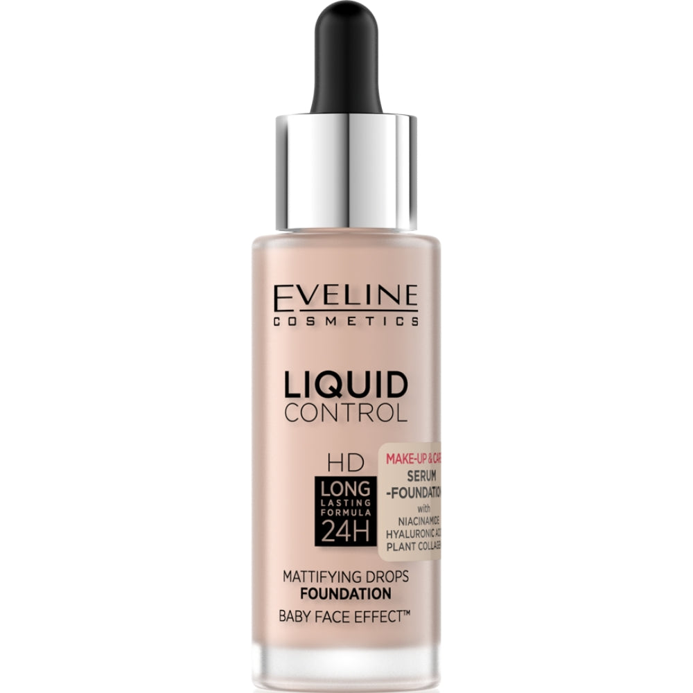 Eveline Cosmetics Liquid Control HD 24h Long-lasting Mattifying Drops Foundation 32ml - 02 Soft Porcelain