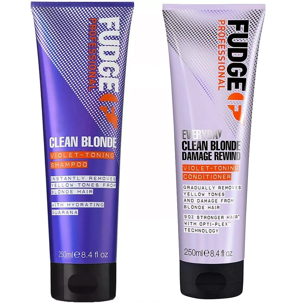 Fudge Professional Clean Blonde Violet-Toning Shampoo & Everyday Clean Damage Rewind Conditioner Twin 2 x 250ml