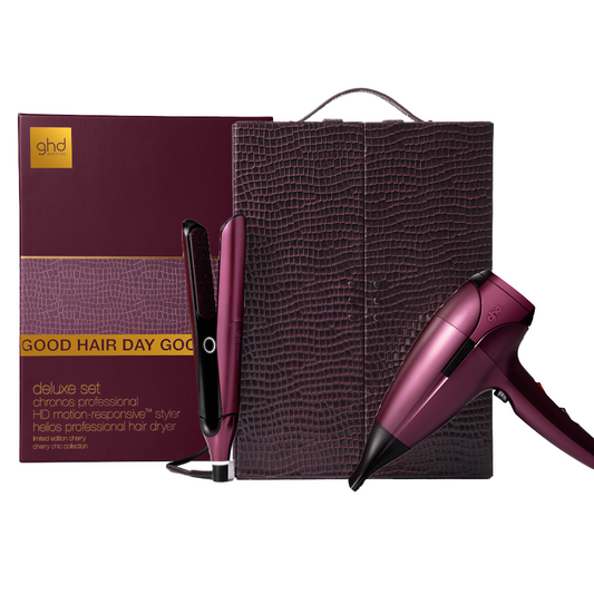 ghd Limited Edition Chronos Flat Iron Hair Straightener & Helios Hair Dryer Cherry Chic Deluxe Gift Set