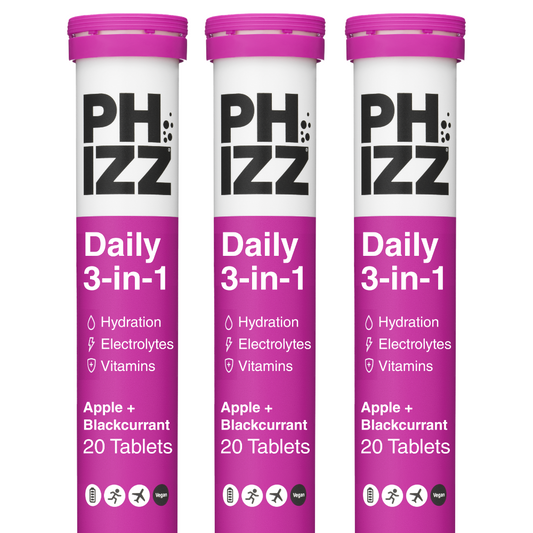 Phizz Daily 3-in-1 Hydration, Electrolytes & Vitamins Effervescent Tablets Orange, Mixed Berry, Apple & Blackcurrant 60 Tablets