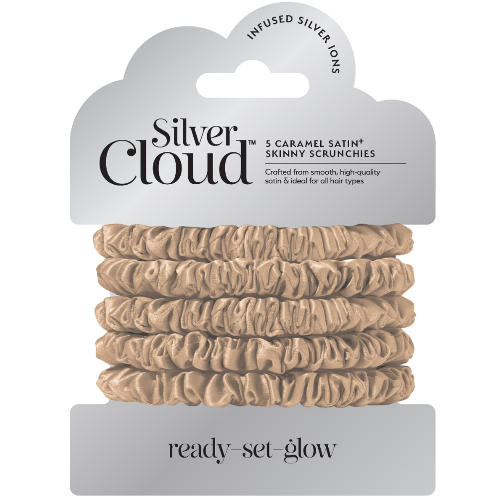 Silver Cloud Skinny Satin Scrunchies Caramel Pack of 5