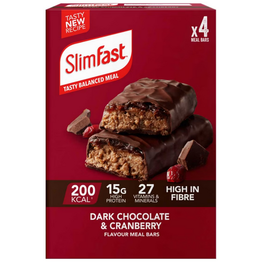 SlimFast Tasty Balanced Meal Dark Chocolate & Cranberry Meal Replacement Bars Multipack 4 x 60g