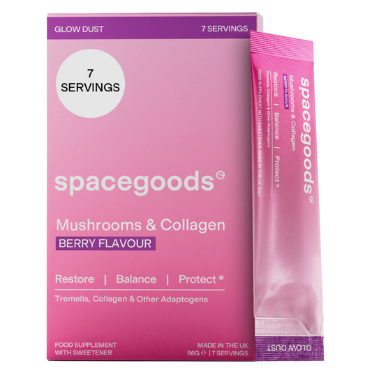 Spacegoods Glow Dust Collagen & Mushroom Super Blend Supplement Berry 7 x 8g