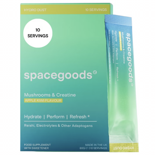 Spacegoods Hydro Dust Electrolyte & Mushroom Super Blend Supplement Apple/Kiwi 10 x 12g