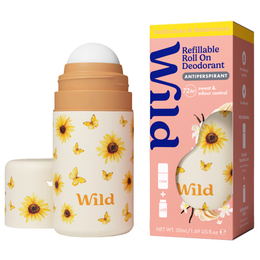 Wild Sunflower Case + Vanilla Bean & Buttercream Antiperspirant Deodorant Roll-On Starter Pack