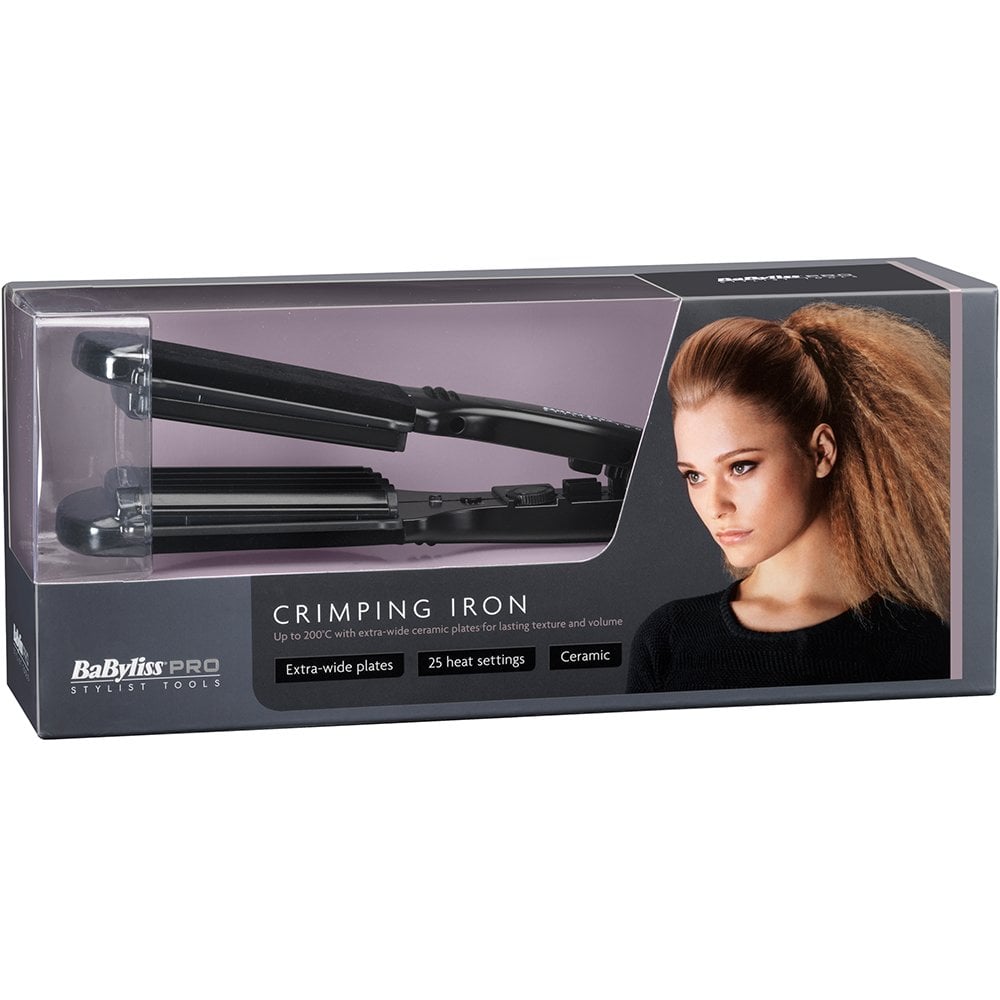 Babyliss Porzellan Crimping Iron – 2,5 Zoll Platten, 25 Temperaturstufen, Für Wellige & Crimped Looks