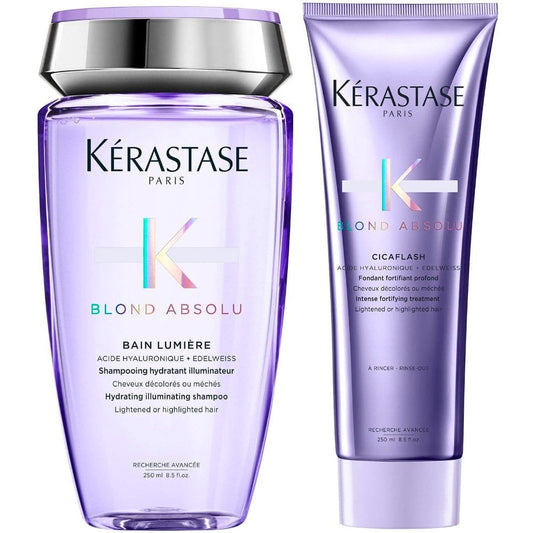 Kerastase Blond Absolu Bain Lumiere Hydrating Illuminating Shampoo 250ml & Cicaflash Treatment 250ml Twin