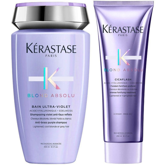 Kerastase Blond Absolu Bain Ultra-Violet Anti-Brass Purple Shampoo 250ml & Cicaflash Treatment 250ml Twin