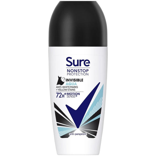 Sure Nonstop Protection 72h Invisible Aqua Anti-Perspirant Roll On Deodorant 50ml